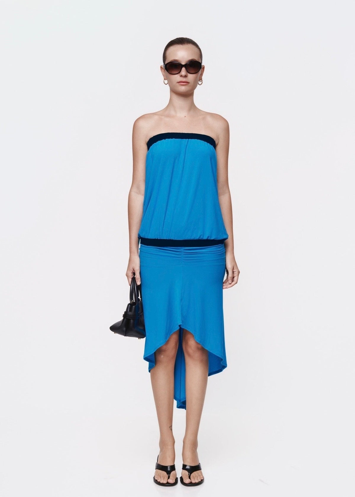 Asymmetric Skirt Set Blue