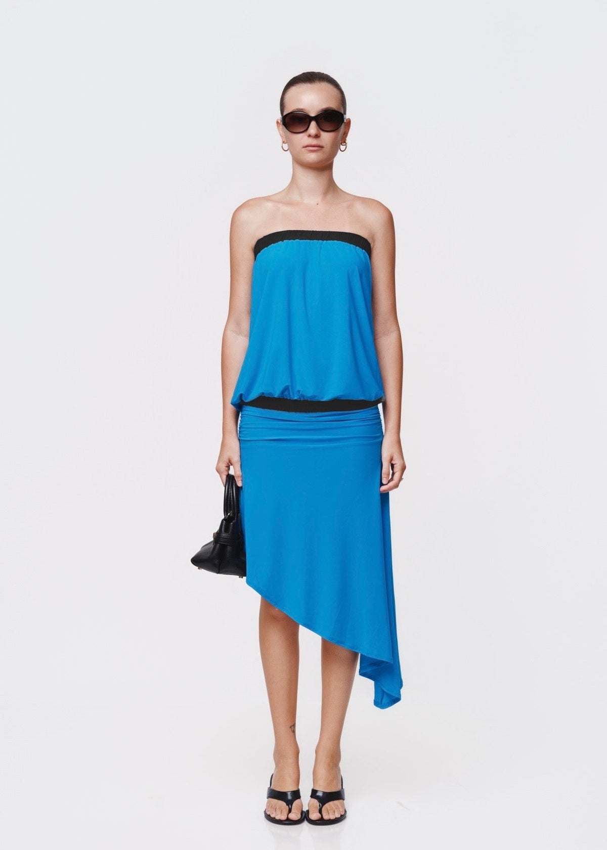 Asymmetric Skirt Set Blue
